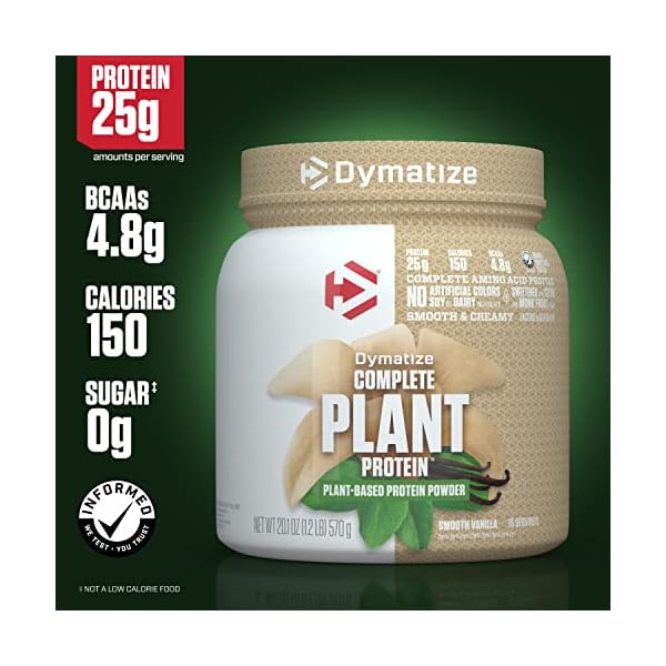 Dymatize Vegan Plant Protein Smooth Vanilla 25g Protein 4.8g BCAAs Complete Amino Acid Profile 15 Servings