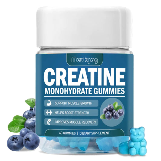 Creatine Monohydrate Gummies for Men & Women Chewables Creatine Monohydrate for Muscle Strength Muscle Builder Energy Boost Pre-Workout Gummies(60 Count) - Blueberry Flavor