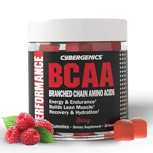 Cybergenics BCAA Gummies Energy Chews with Electrolytes Branched Chain Amino Acids Build Lean Muscle and Boost Endurance 60 Gummies Berry Flavored