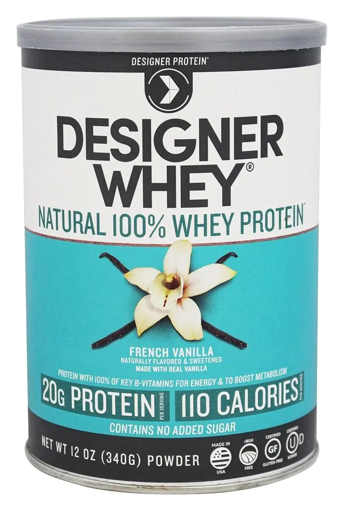 Designer Wellness Designer Whey Natural 100% Whey Protein Powder with Probiotics Fiber and Key B-Vitamins for Energy Gluten-free Non-GMO French Vanilla 12 oz