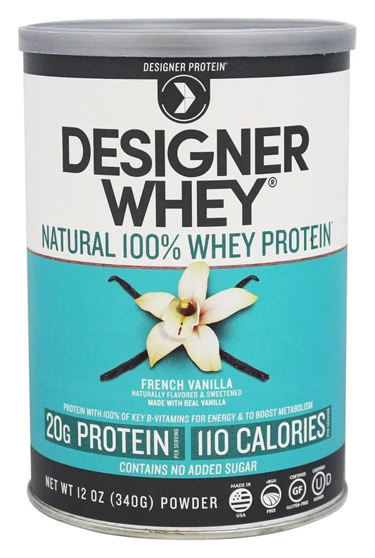 Designer Wellness Designer Whey Natural 100% Whey Protein Powder with Probiotics  Fiber and Key B-Vitamins for Energy Gluten-free Non-GMO French Vanilla 12 oz
