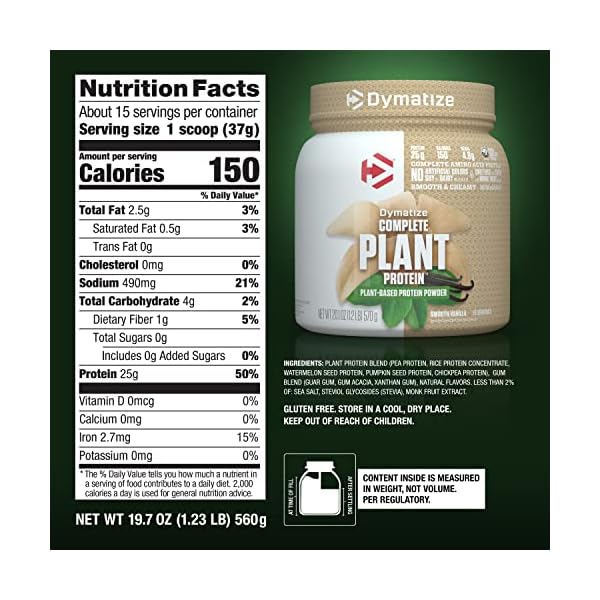 Dymatize Vegan Plant Protein Smooth Vanilla 25g Protein 4.8g BCAAs Complete Amino Acid Profile 15 Servings